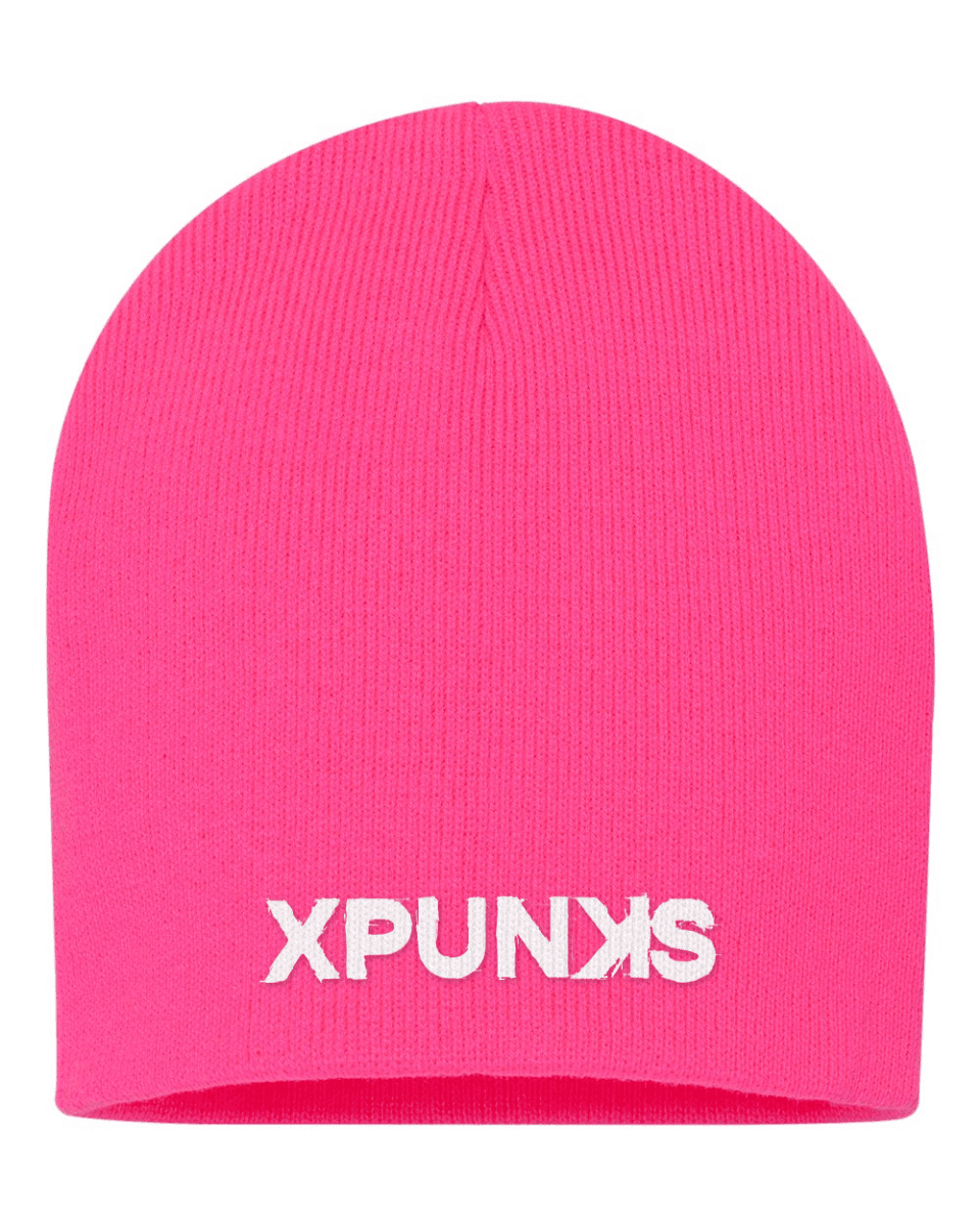xPUNKS embroidered beanie in Neon Pink